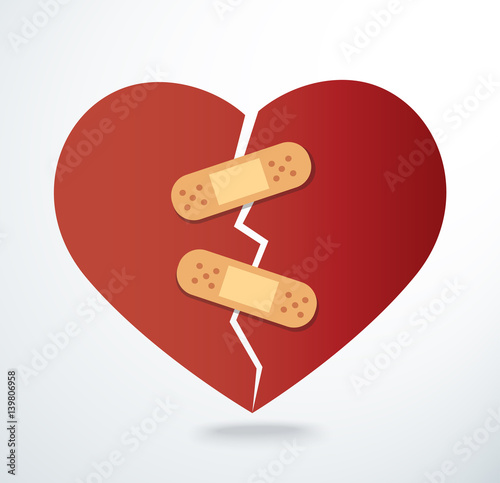 sticking plaster on broken heart icon vector  