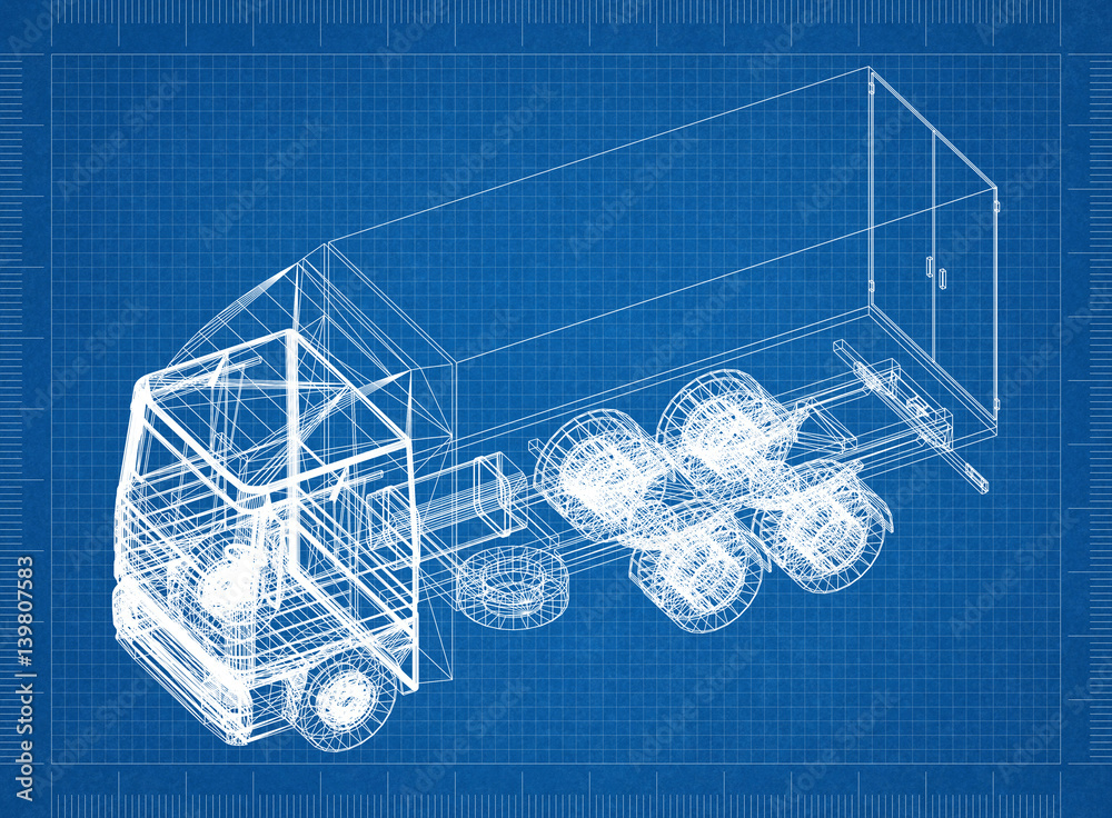 Obraz premium Truck blueprint – 3D perspective