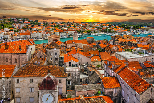  Croatia, Trogir town sunset view, Croatian tourist destination.