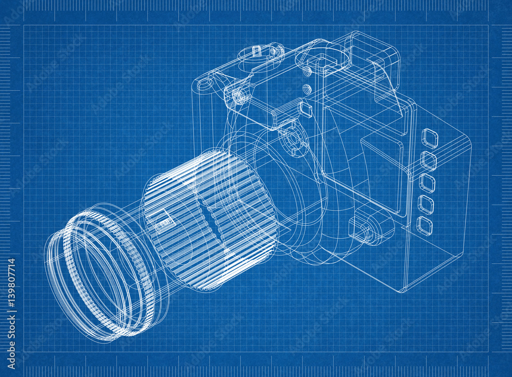 Camera blueprint – 3D perspective Illustration Stock | Adobe Stock