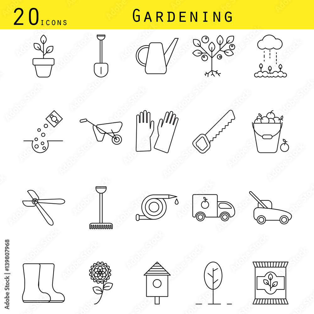 Obraz premium Gardening line icons vector set.