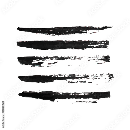 Set of hand drawn grunge brush smears. Paint stripe. Black isolated paintbrush collection. Vector illustration.