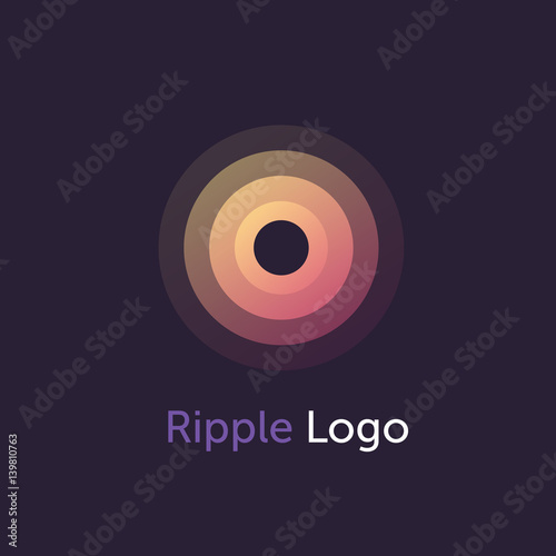 abstract line ripple emblem. Radar, sound or vibration icon. Flat design. Dark background.