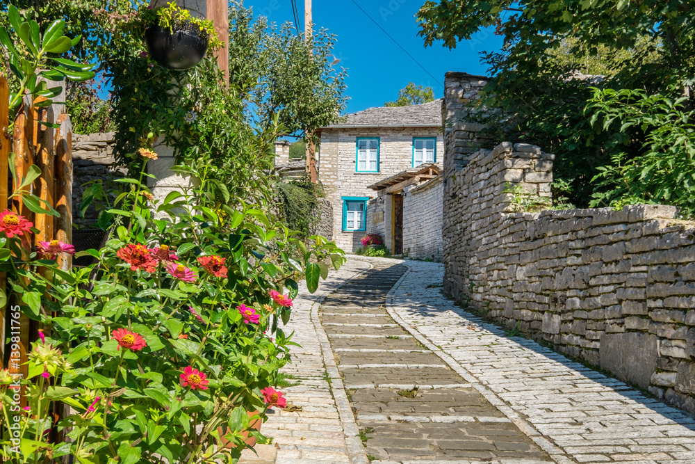 Street in village of Monodendri. Zagoria, Greece