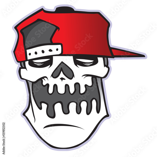 Illustration of the skull in baseball cap. Isolated on white background