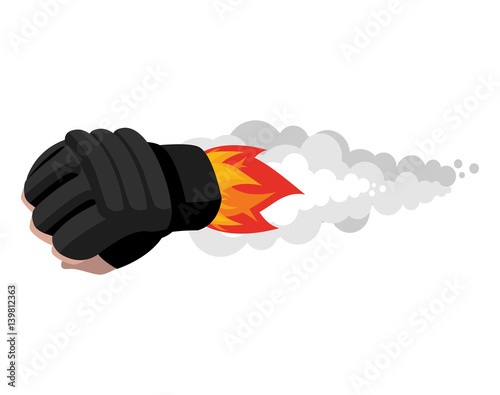boxing glove rocket. Sport Air bomb. Fighting rocket. flaming punch. Military bomb