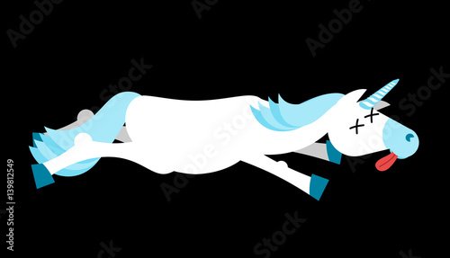 Dead unicorn. deadly Fantastic animal with horn. Corpse is mythical beast
