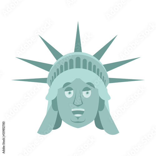 Statue of Liberty happy Emoji. US landmark statue face merry emotion isolated
