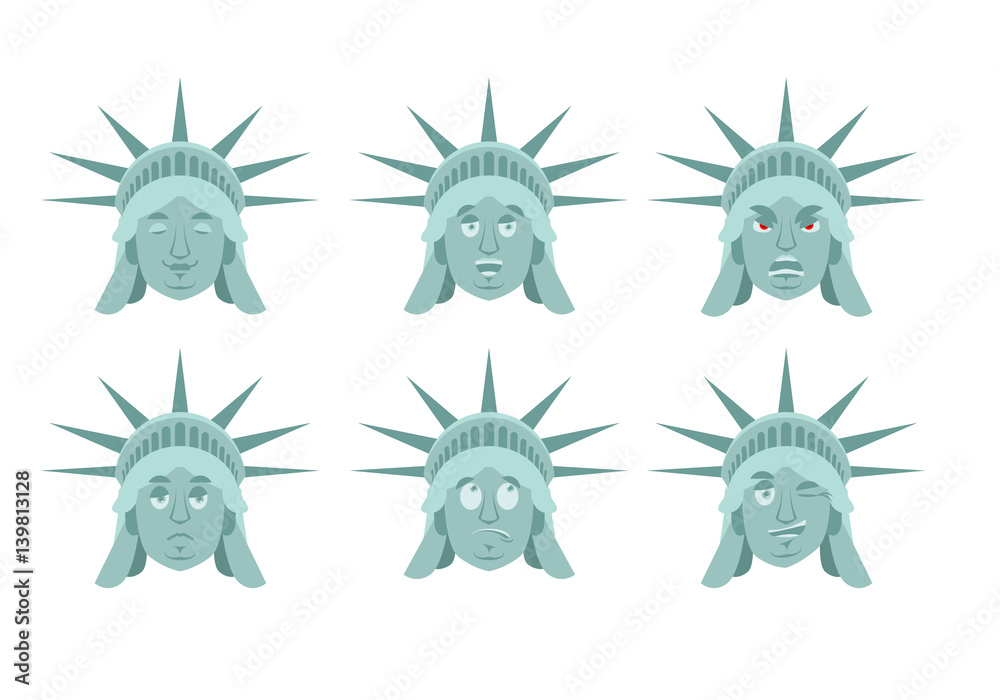 Statue of Liberty emoji. emotion set. Aggressive and good US landmark