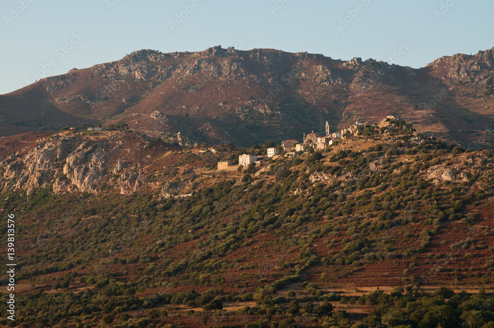 Scenic mountain village on island of Corsica, France