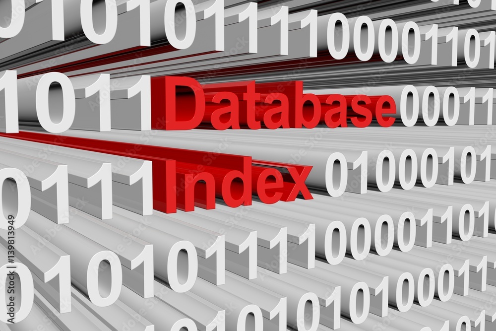 database index in the form of binary code, 3D illustration