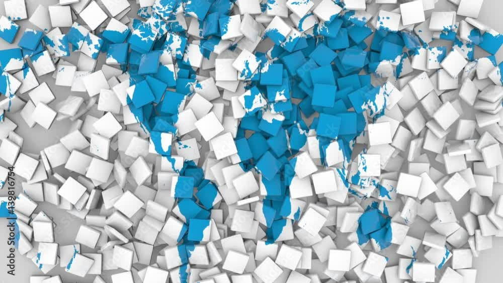 Map Falling World map puzzle. Mosaic pieces falling down and drawing world map.Good ...