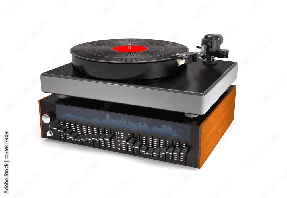 Fototapeta premium Sond equalizer, turntable, vinyl record (3d illustration).