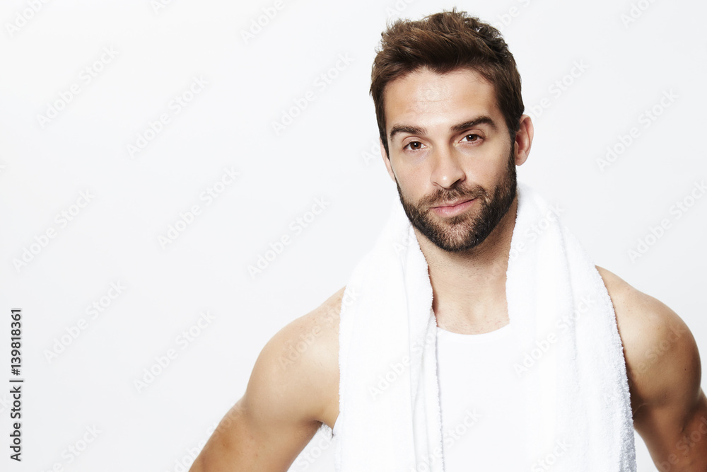 Dude with white towel in portrait Dude with white towel in portrait