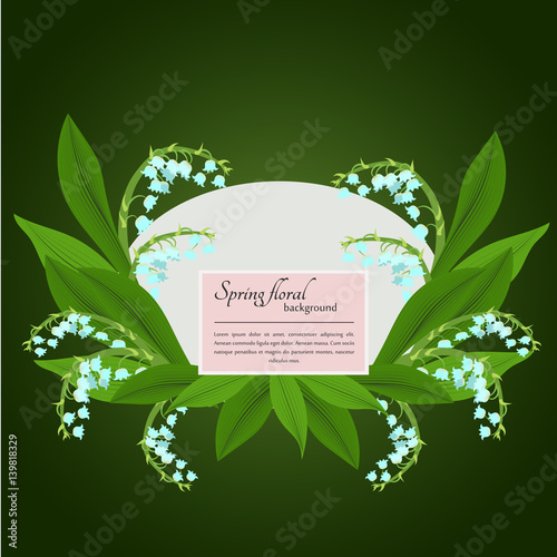 Spring lily of the valley and sample text on a green background