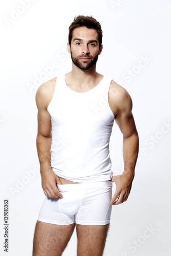 Portrait of model posing in white underwear