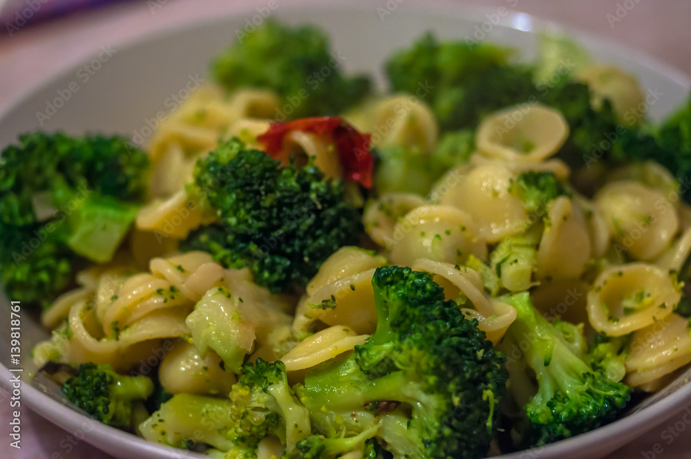Orecchiette with broccoli, typical dish from apulia region, Italy Orecchiette with broccoli, typical dish from apulia region, Italy