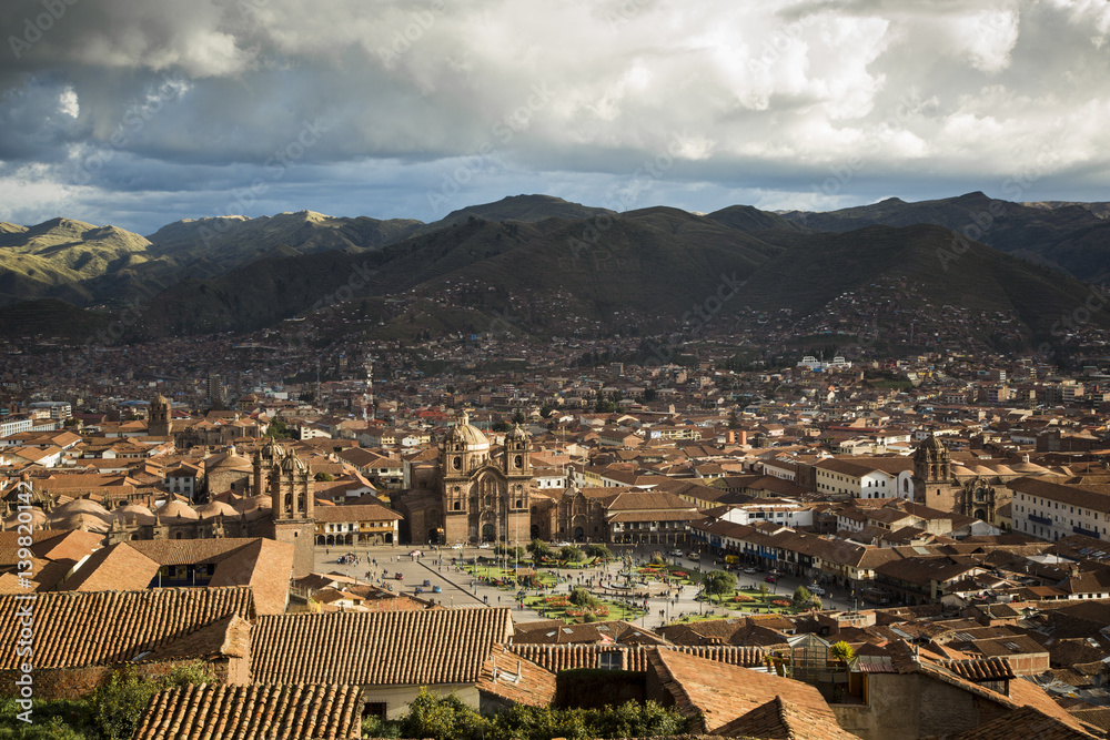 Elevated view over Cuzco and Plaza de Armas, Cuzco, Peru. Elevated view over Cuzco and Plaza de Armas, Cuzco, Peru.