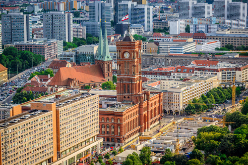 Rotes Rathaus (Red City Hall), located in the Mitte district near Alexanderplatz in Berlin, Germany, Europe, aerial view photo