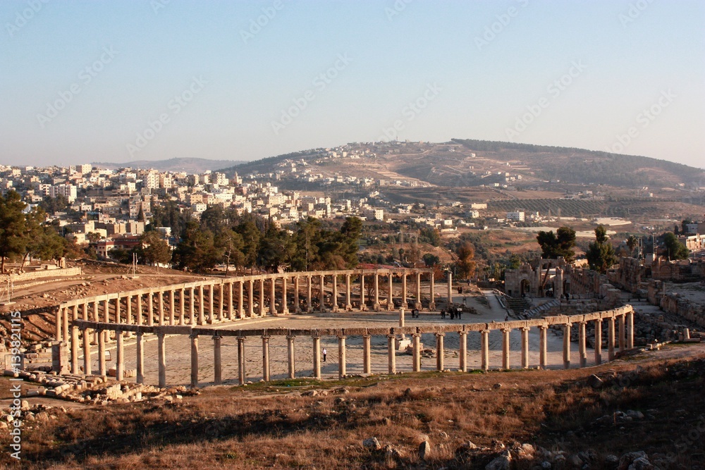 Oval Forum in Jerash in Jordan, Middle East