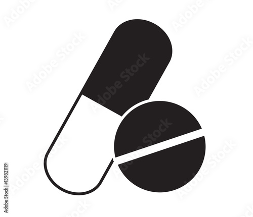 Black and white pills icon vector isolated in white background. Medical icons.