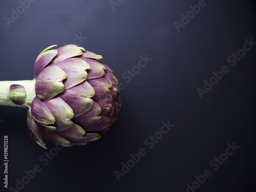 Fresh globe artichoke isolated on dark background photo