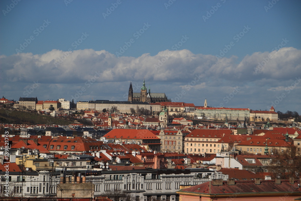 Depth field view of castle and roofs / Praha Czech rep. (large, 1/2 sky)