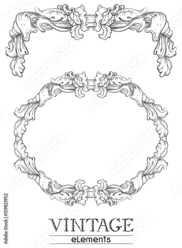 Vintage borders. Vector retro elements at old engraving style.