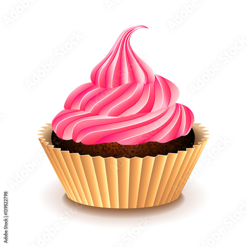 Cupcake with pink cream isolated on white vector