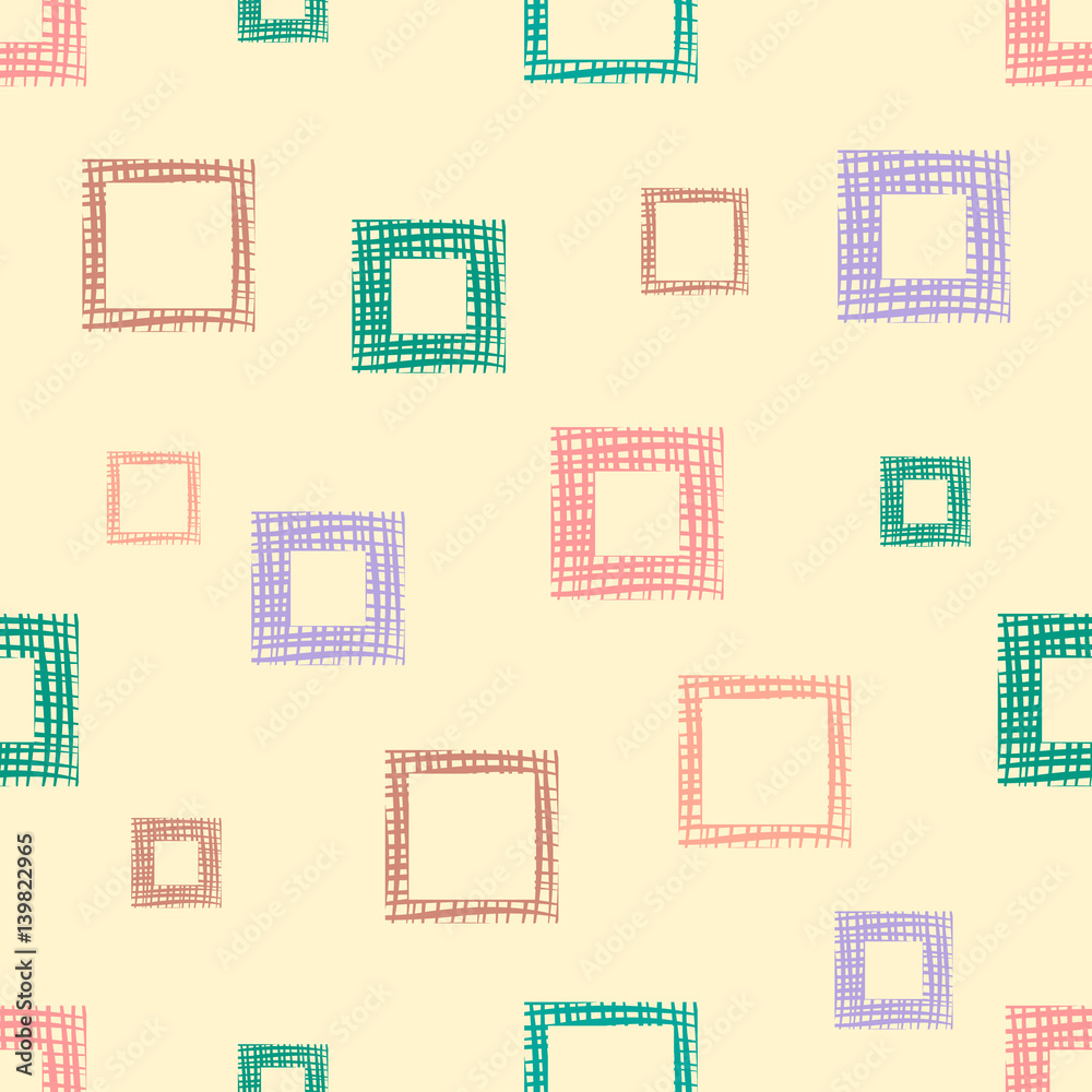 Seamless vector geometrical pattern with rhombus, squares, rectangles endless background with hand drawn textured geometric figures. Pastel Graphic illustration Template for wrapping, web backgrounds Seamless vector geometrical pattern with rhombus, squares, rectangles endless background with hand drawn textured geometric figures. Pastel Graphic illustration Template for wrapping, web backgrounds
