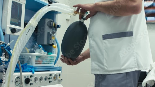 Operation in hospital with using oxygen or anesthesia mask