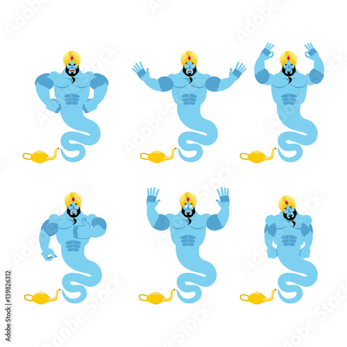 Genie set. Aggressive and good Magic ghost. Surprised and yoga. Sad and happy arabic devil collection