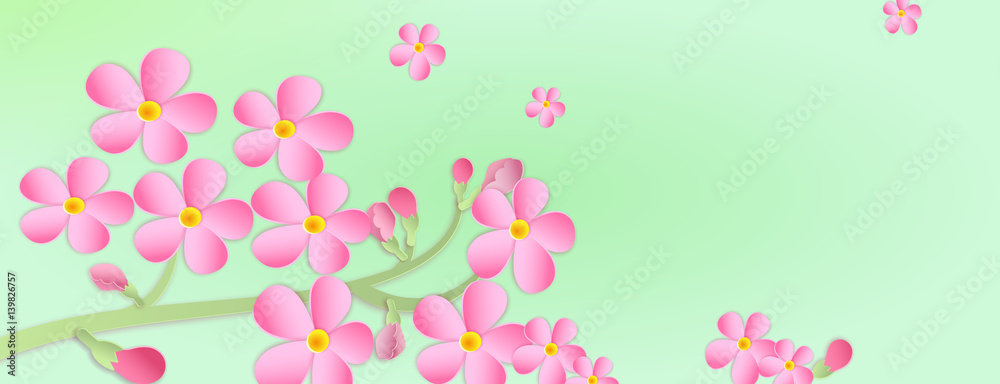 Banner with a branch of cherry blossoms with Paper cut. Paper art style