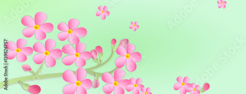 Banner with a branch of cherry blossoms with Paper cut. Paper art style