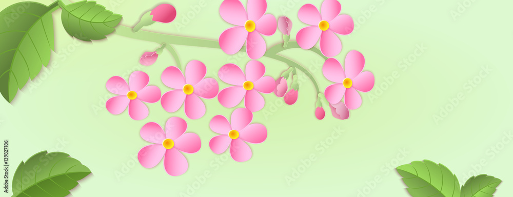 Banner with a branch of cherry blossoms with Paper cut. Paper art style Banner with a branch of cherry blossoms with Paper cut. Paper art style