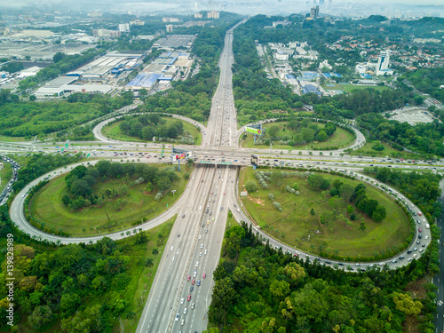 aerial photo - Busy highway interchange during peak hours