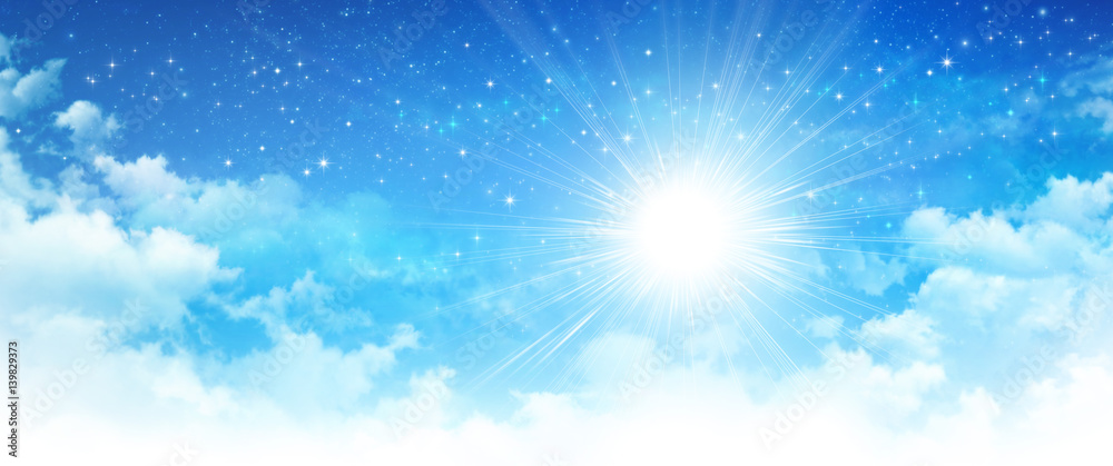 Naklejka premium Early morning sunshine, deep space behind