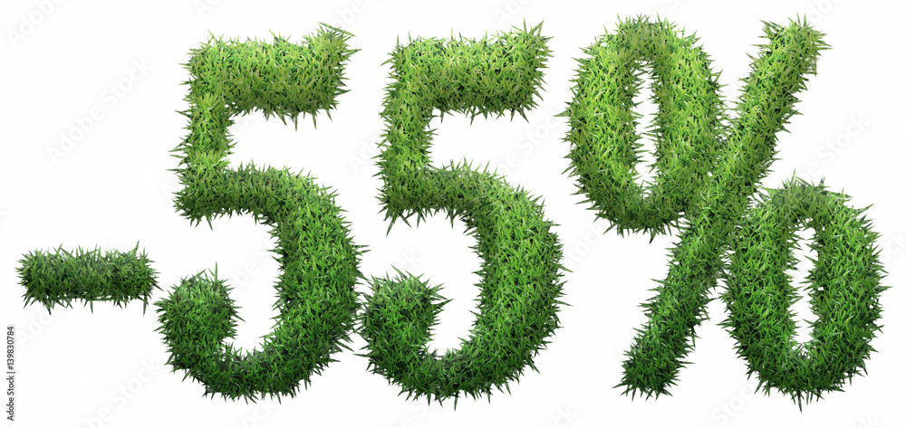 -55% sign, made of grass. -55% sign, made of grass.