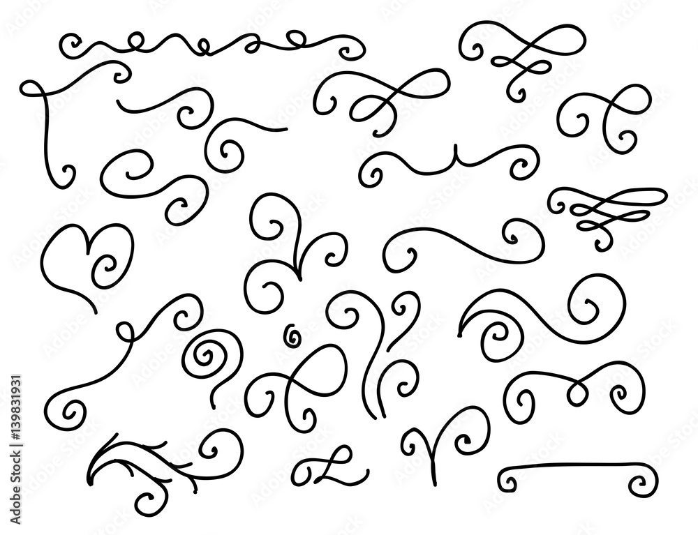 Hand drawn swirl set vector