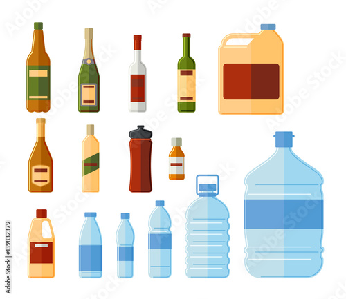 Different bottles and water containers vector illustration