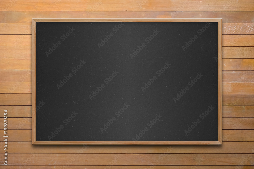 Empty room with chalkboard and white wood wall. Concept business, drawing, ideas, education.