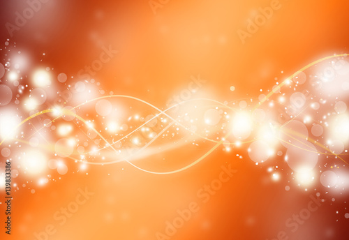 Orange sparkles glitter defocused rays lights with line bokeh abstract holiday background.