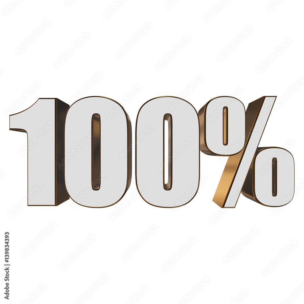 100 percent on white background. 3d render illustration. 100 percent on white background. 3d render illustration.