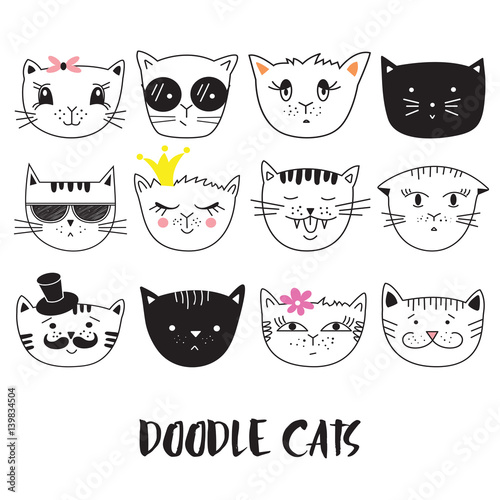 Cats, set of cute doodle.