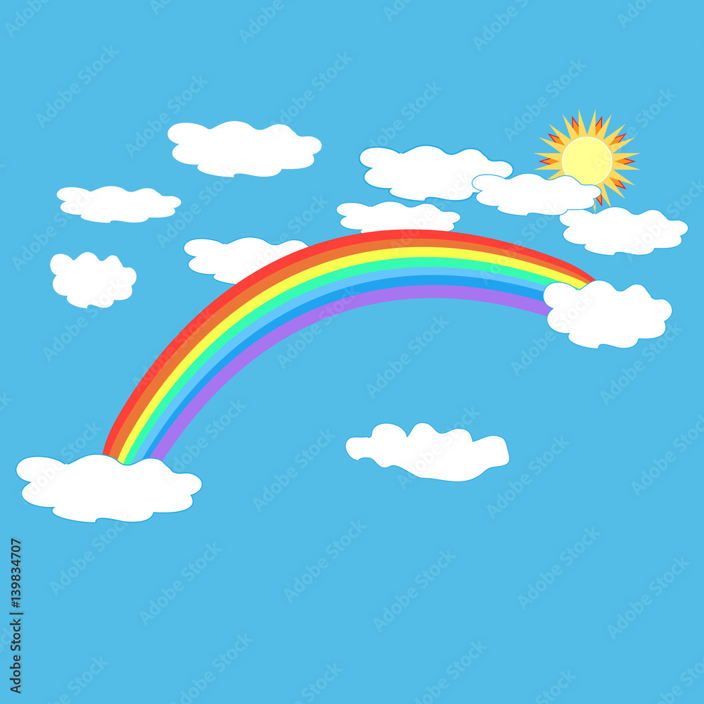 Rainbow cloud and sun on sky sign Rainbow cloud and sun on sky sign