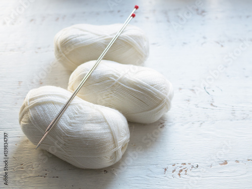 Yarn knitting white.