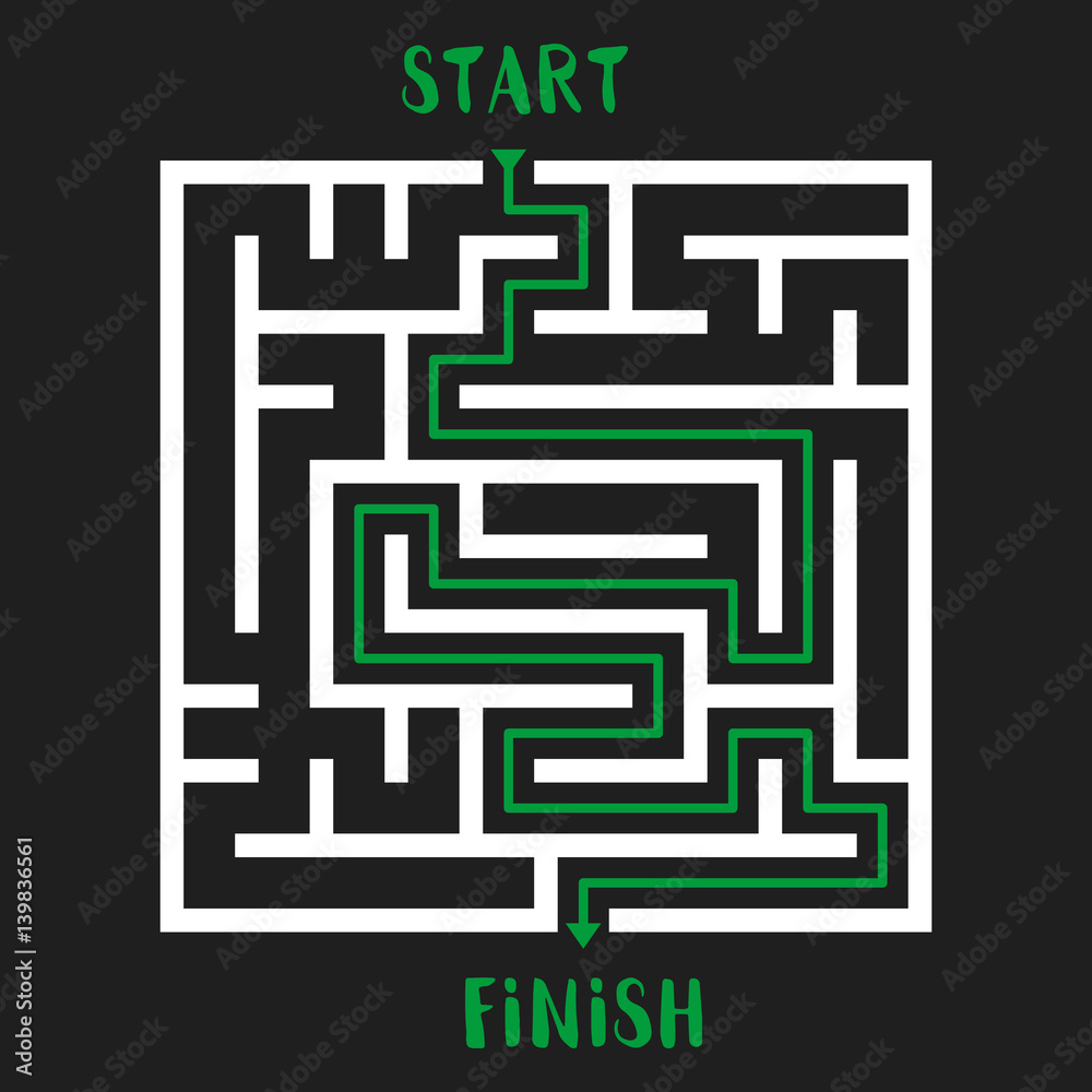 Maze Game with solution. Labyrinth with Entry and Exit. Vector Illustration. Maze Game with solution. Labyrinth with Entry and Exit. Vector Illustration.