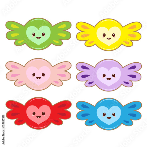 Group of colorful cute hard candies cartoon design isolated on white background, flat design vector illustration