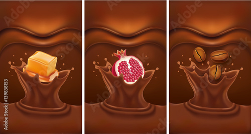luxury chocolate splash with caramel, coffee, pomegranate 
