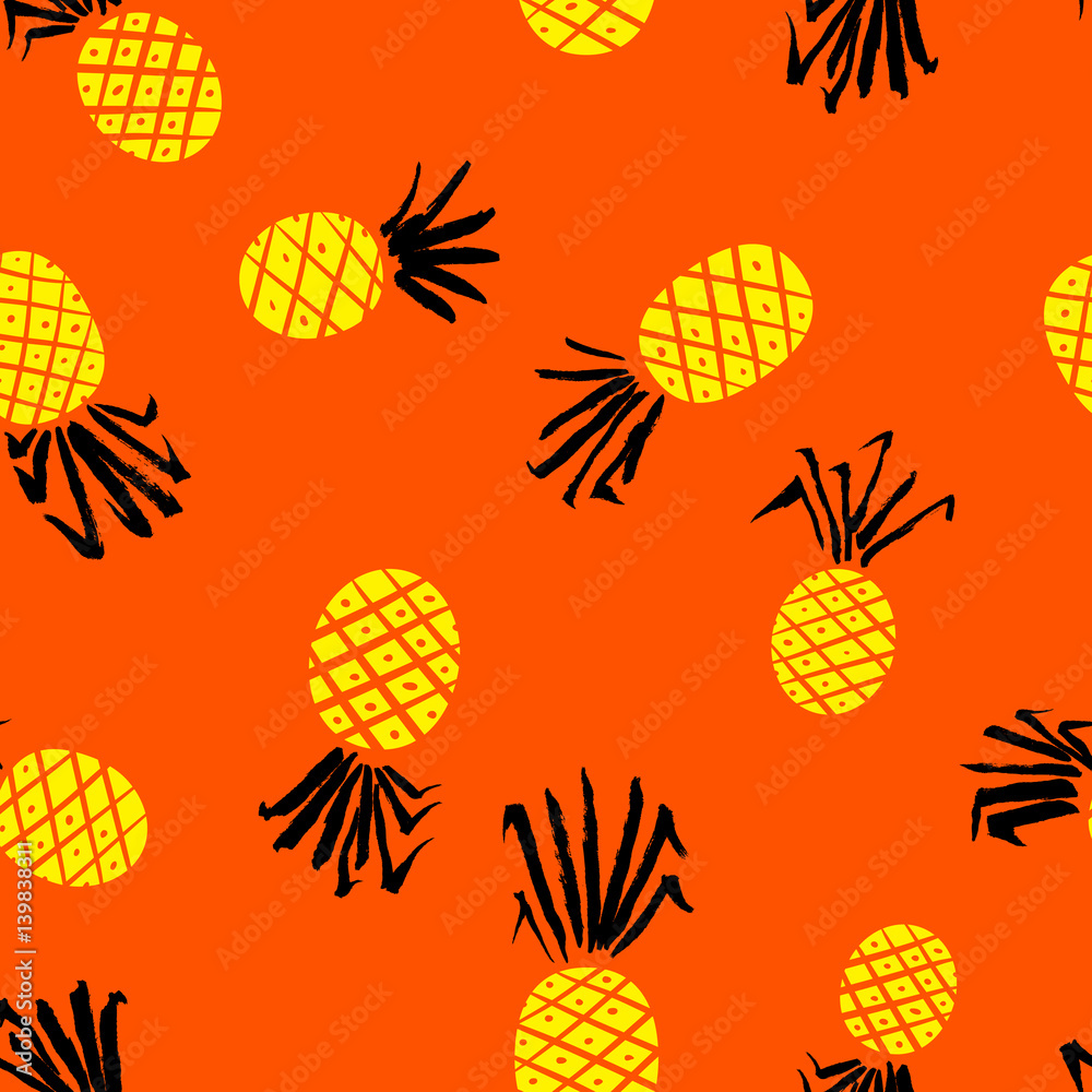 Fototapeta Pineapple seamless pattern. Background with summer fresh fruits. Vector illustration